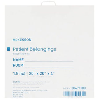 McKesson - Patient Belongings Bag 4 X 20 X 20 Inch Polyethylene Snap Closure White - 30471100