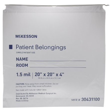 McKesson - Patient Belongings Bag 4 X 20 X 20 Inch Polyethylene Drawstring Closure Clear - 30431100