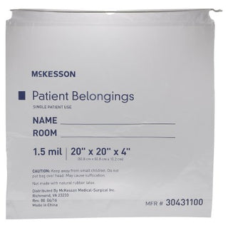 McKesson - Patient Belongings Bag 4 X 20 X 20 Inch Polyethylene Drawstring Closure Clear - 30431100