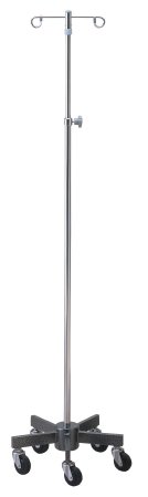 McKesson - Infusion Pump Stand Floor Stand 2-Hook 5-Leg, 3 Inch Rubber Wheel, Ball-Bearing Casters, 16 Inch Diameter Epoxy-Coated Steel Base - 81-43416