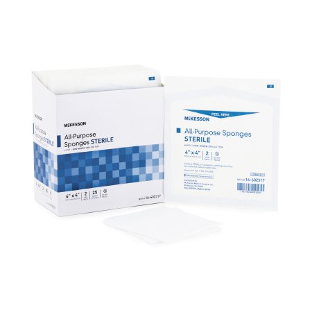 McKesson - Nonwoven Sponge Cotton 4-Ply 4 X 4 Inch Square Sterile - 16-602317