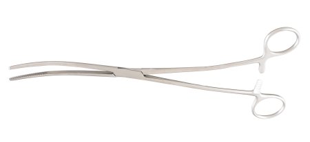 McKesson Argent - Dressing Forceps Bozeman 10-1/2 Inch Length Surgical Grade Stainless Steel NonSterile Ratchet Lock Finger Ring Handle Double Curved Serrated Tips - 43-1-374