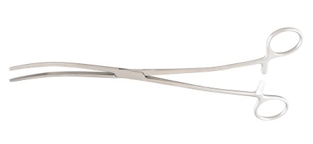 McKesson - Dressing Forceps Bozeman 10-1/2 Inch Length Office Grade Stainless Steel NonSterile Ratchet Lock Finger Ring Handle Double Curved Serrated Tips - 43-2-374
