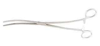 McKesson - Dressing Forceps Bozeman 10-1/2 Inch Length Office Grade Stainless Steel NonSterile Ratchet Lock Finger Ring Handle Double Curved Serrated Tips - 43-2-374
