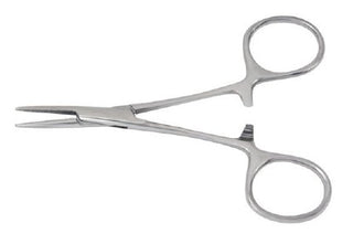 McKesson - Hemostatic Forceps Hartmann-Mosquito 3-1/2 Inch Length Office Grade Stainless Steel NonSterile Ratchet Lock Finger Ring Handle Curved - 43-2-421