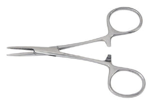 McKesson - Hemostatic Forceps Halsted-Mosquito 5 Inch Length Office Grade Stainless Steel NonSterile Ratchet Lock Finger Ring Handle Curved - 43-2-431