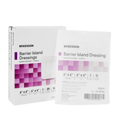 McKesson - Composite Barrier Island Dressing Water Resistant 6 X 6 Inch Polypropylene / Rayon 4 X 4 Inch Pad Sterile - 16-89166