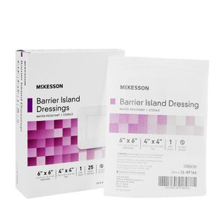McKesson - Composite Barrier Island Dressing Water Resistant 6 X 6 Inch Polypropylene / Rayon 4 X 4 Inch Pad Sterile - 16-89166