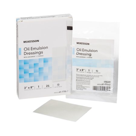 McKesson - Oil Emulsion Impregnated Dressing 3 X 8 Inch Acetate Gauze USP White Petrolatum / Mineral Oil Sterile - 61-77042