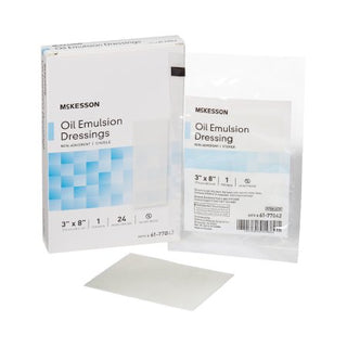McKesson - Oil Emulsion Impregnated Dressing 3 X 8 Inch Acetate Gauze USP White Petrolatum / Mineral Oil Sterile - 61-77042