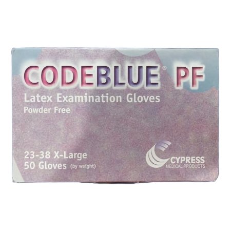 CODEBLUE PF - Exam Glove X-Large NonSterile Latex Extended Cuff Length Fully Textured Blue Not Chemo Approved - 23-38