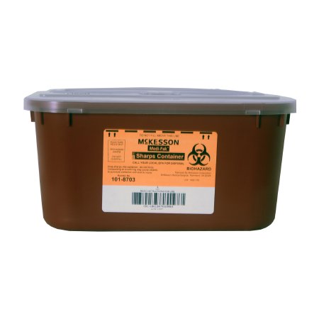 McKesson - Sharps Container 5 H X 10 W X 7 D Inch 1 Gallon Red Base / Translucent Lid Horizontal Entry Hinged Snap On Lid - 101-8703