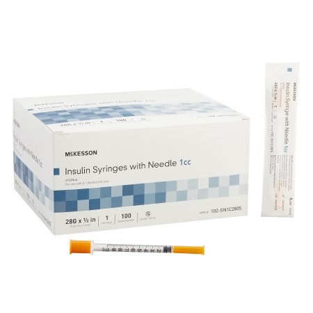 McKesson - Insulin Syringe with Needle 1 mL 28 Gauge 1/2 Inch Regular Wall NonSafety - 102-SN1C2805