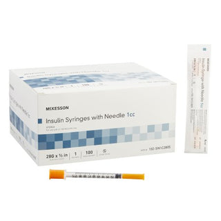 McKesson - Insulin Syringe with Needle 1 mL 28 Gauge 1/2 Inch Regular Wall NonSafety - 102-SN1C2805