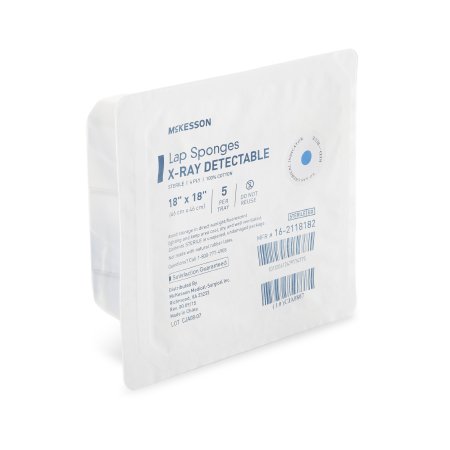 McKesson - Surgical Laparotomy Sponge X-Ray Detectable Cotton 18 X 18 Inch 5 Count Hard Pack Sterile - 16-2118182