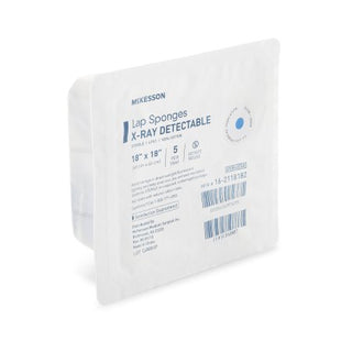 McKesson - Surgical Laparotomy Sponge X-Ray Detectable Cotton 18 X 18 Inch 5 Count Hard Pack Sterile - 16-2118182