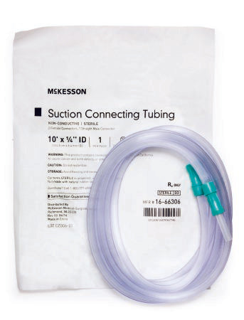 McKesson - Suction Connector Tubing 10 Foot Length 0.25 Inch I.D. Sterile Female / Male Connector Clear Ribbed OT Surface PVC - 16-66306