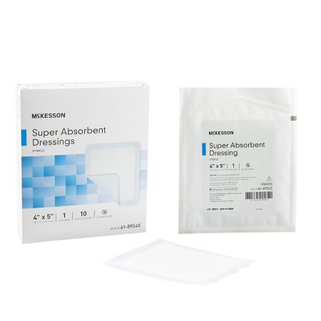 McKesson - Super Absorbent Dressing 4 X 5 Inch Polyethylene / NonWoven Polypropylene / Cellulose / Superabsorber Rectangle Sterile - 61-89545