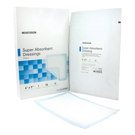 McKesson - Super Absorbent Dressing 6 X 9 Inch Polyethylene / NonWoven Polypropylene / Cellulose / Superabsorber Rectangle Sterile - 61-89569