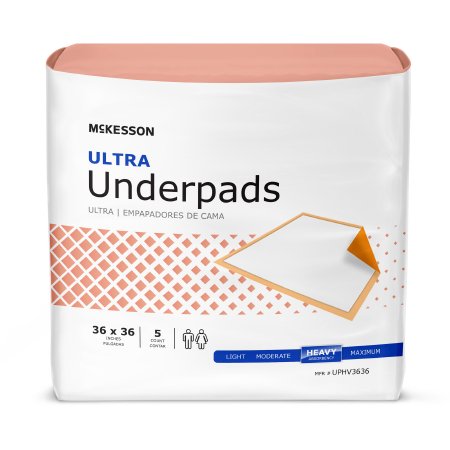 McKesson Ultra - Underpad 36 X 36 Inch Disposable Fluff / Polymer Heavy Absorbency - UPHV3636