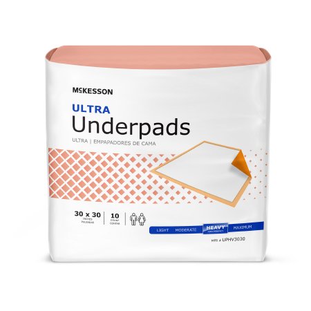 McKesson Ultra - Underpad 30 X 30 Inch Disposable Fluff / Polymer Heavy Absorbency - UPHV3030