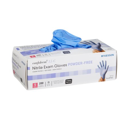 McKesson Confiderm 3.5C - Exam Glove Small NonSterile Nitrile Standard Cuff Length Textured Fingertips Blue Chemo Tested - 14-6974C