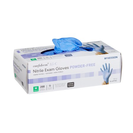 McKesson Confiderm 3.5C - Exam Glove Medium NonSterile Nitrile Standard Cuff Length Textured Fingertips Blue Chemo Tested - 14-6976C