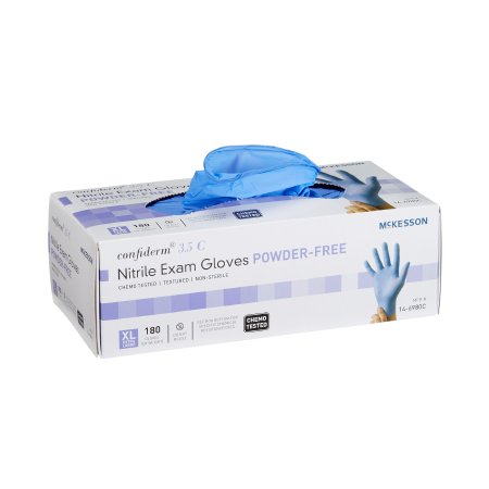McKesson Confiderm 3.5C - Exam Glove X-Large NonSterile Nitrile Standard Cuff Length Textured Fingertips Blue Chemo Tested - 14-6980C