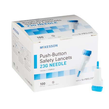 McKesson - Lancet Fixed Depth Lancet Needle 1.8 mm Depth 23 Gauge Push Button Activation - 16-PBSL23G