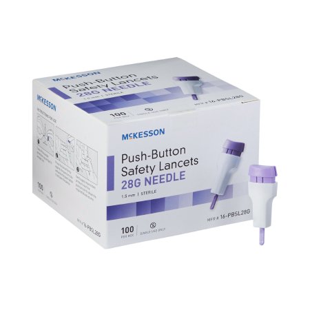 McKesson - Lancet Fixed Depth Lancet Needle 1.5 mm Depth 28 Gauge Push Button Activation - 16-PBSL28G