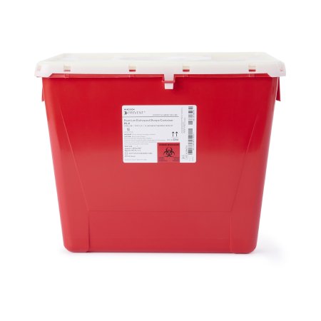 McKesson Prevent - Sharps Container 13-1/2 H X 17-3/10 W X 13 L Inch 8 Gallon Red Base / White Lid Vertical Entry Rotating Lid - 2266