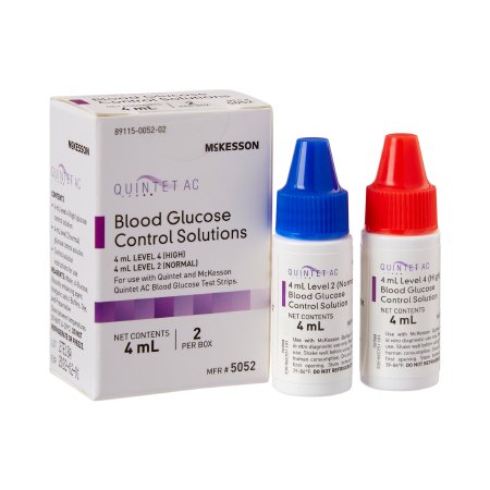 McKesson Quintet AC - Blood Glucose Control Solution Blood Glucose Testing 2 X 4 mL Level 1 & Level 2 - 5052