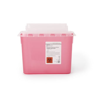 McKesson Prevent - Sharps Container 11 H X 12 W X 4-3/4 D Inch 5.4 Quart Red Base / Translucent Lid Horizontal Entry Counter Balanced Door Lid - 2269