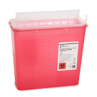 McKesson Prevent - Sharps Container 10-3/4 H X 10-1/2 W X 4-3/4 D Inch 1.25 Gallon Translucent Red Base / Translucent Lid Horizontal Entry Counter Balanced Door Lid - 2262