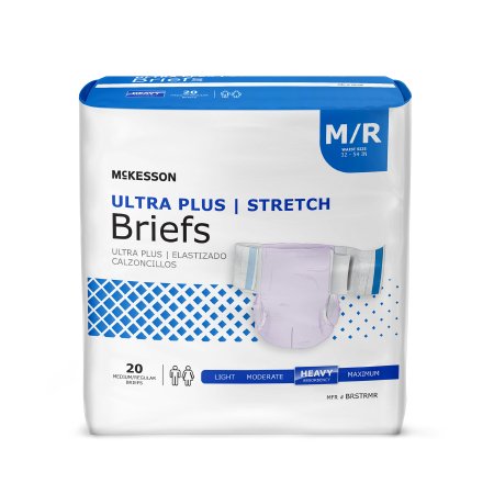 McKesson Ultra Plus Stretch - Unisex Adult Incontinence Brief Medium Disposable Heavy Absorbency - BRSTRMR