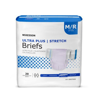 McKesson Ultra Plus Stretch - Unisex Adult Incontinence Brief Medium Disposable Heavy Absorbency - BRSTRMR