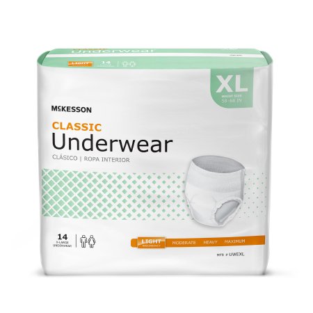 McKesson Classic - Unisex Adult Absorbent Underwear Pull On with Tear Away Seams X-Large Disposable Light Absorbency - UWEXL