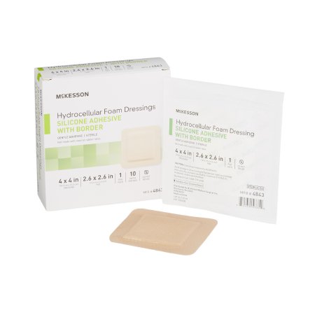 McKesson - Silicone Foam Dressing 4 X 4 Inch Square Silicone Adhesive with Border Sterile - 4843