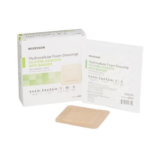 McKesson - Silicone Foam Dressing 4 X 4 Inch Square Silicone Adhesive with Border Sterile - 4843