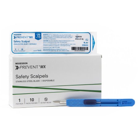 McKesson Prevent MX - Safety Scalpel No. 15 Stainless Steel / Plastic Sensory Grip Handle Sterile Disposable - 1645