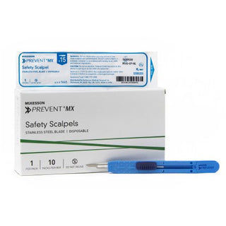 McKesson Prevent MX - Safety Scalpel No. 15 Stainless Steel / Plastic Sensory Grip Handle Sterile Disposable - 1645