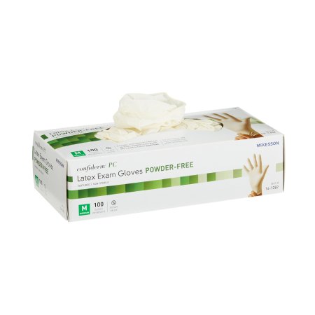 McKesson Confiderm - Exam Glove Medium NonSterile Latex Standard Cuff Length Textured Ivory Not Chemo Approved - 14-1382