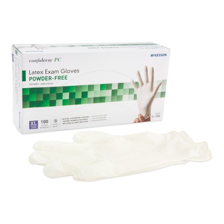 McKesson Confiderm - Exam Glove X-Large NonSterile Latex Standard Cuff Length Textured Ivory Not Chemo Approved - 14-1384