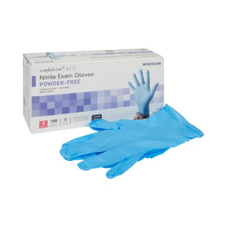 McKesson Confiderm 4.5C - Exam Glove Small NonSterile Nitrile Standard Cuff Length Textured Fingertips Blue Chemo Tested - 14-654C