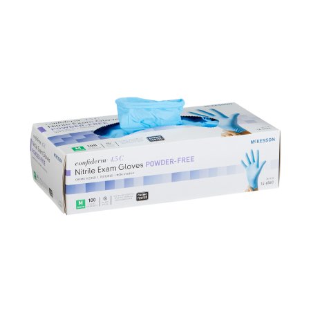 McKesson Confiderm 4.5C - Exam Glove Medium NonSterile Nitrile Standard Cuff Length Textured Fingertips Blue Chemo Tested - 14-656C
