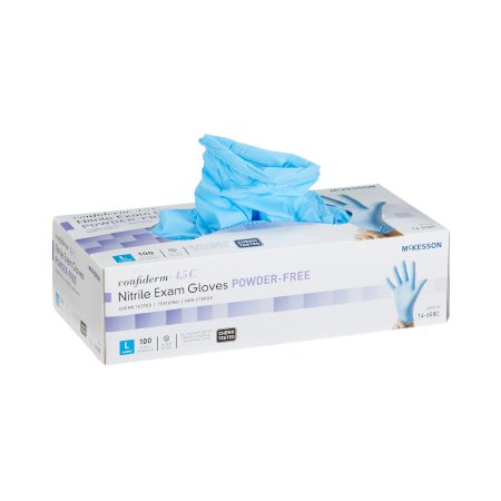 McKesson Confiderm 4.5C - Exam Glove Large NonSterile Nitrile Standard Cuff Length Textured Fingertips Blue Chemo Tested - 14-658C