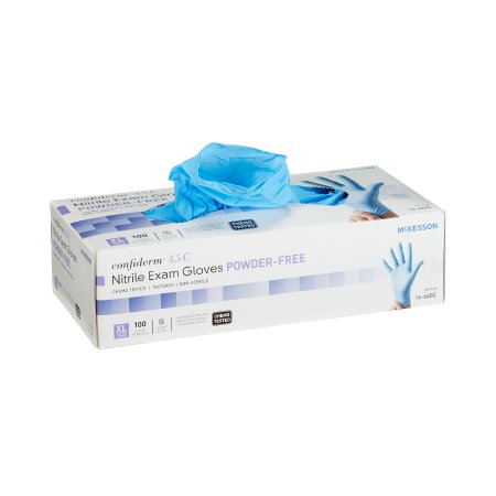 McKesson Confiderm 4.5C - Exam Glove X-Large NonSterile Nitrile Standard Cuff Length Textured Fingertips Blue Chemo Tested - 14-660C