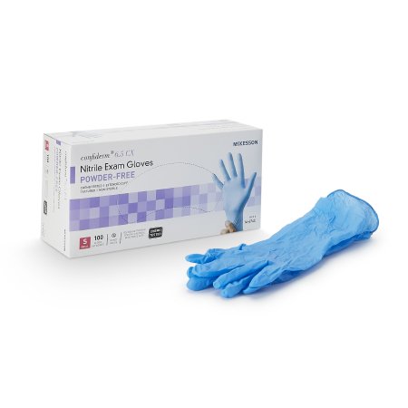 McKesson Confiderm 6.5CX - Exam Glove Small NonSterile Nitrile Extended Cuff Length Textured Fingertips Blue Chemo Tested - 14-674C