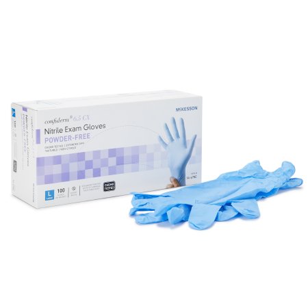 McKesson Confiderm 6.5CX - Exam Glove Large NonSterile Nitrile Extended Cuff Length Textured Fingertips Blue Chemo Tested - 14-678C