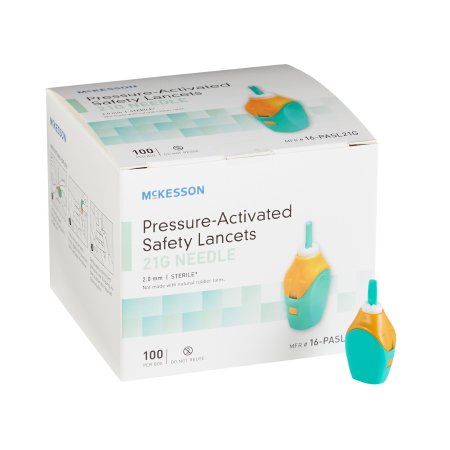 McKesson - Lancet Safety Lancet Needle 2.0 mm Depth 21 Gauge Push Button Activation - 16-PASL21G